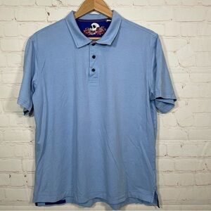 Robert Graham Polo Shirt Mens Large Blue Classic Fit Flip Skull Collar